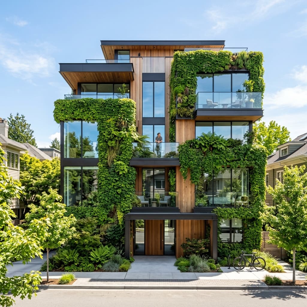 Building covered in vertical gardens