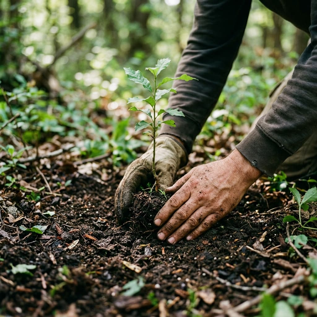 Hands planting sapling